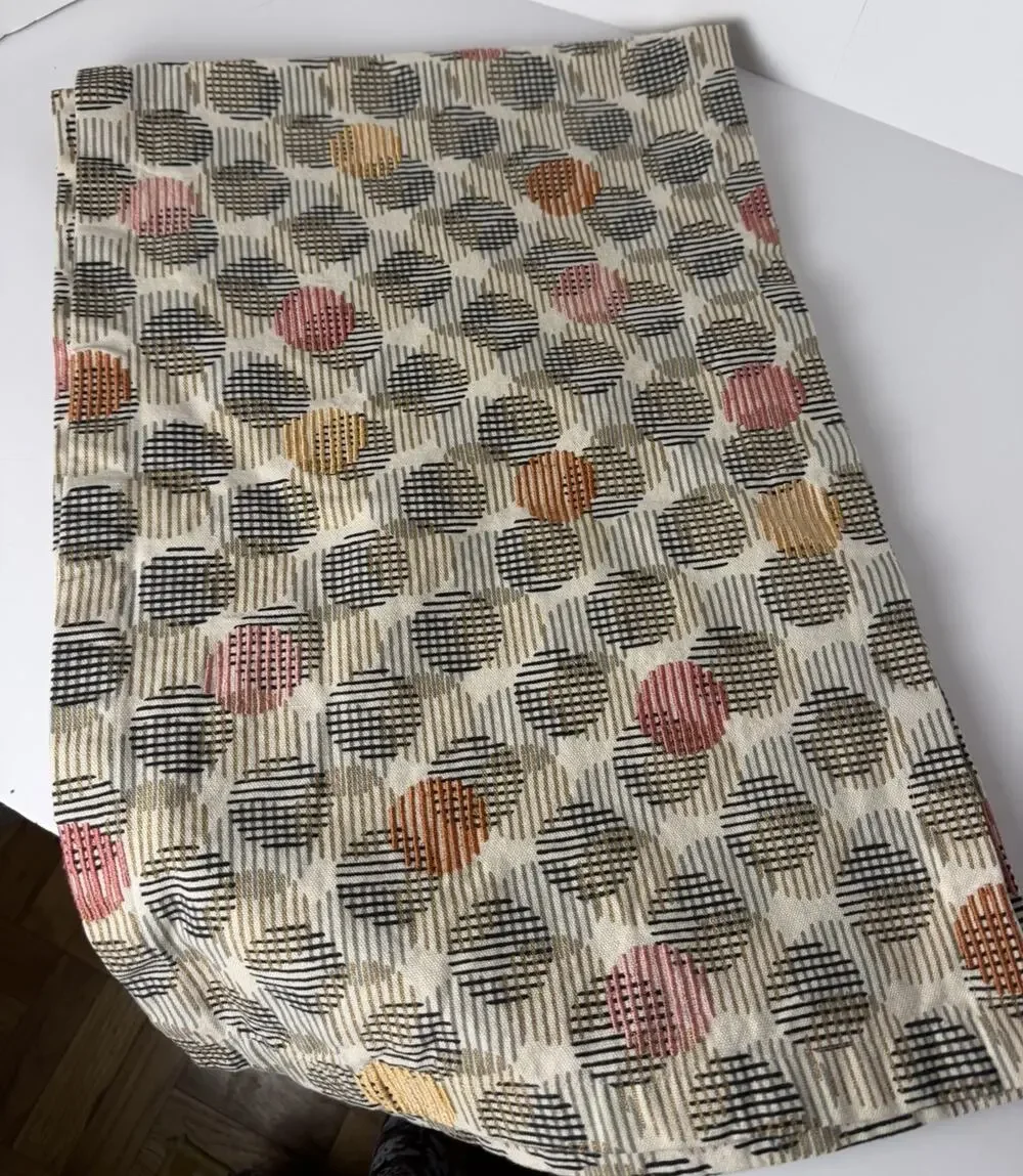 Crate & Barrel Orazi Table Runner 14x90 Cotton Geometric Embroidered Decor